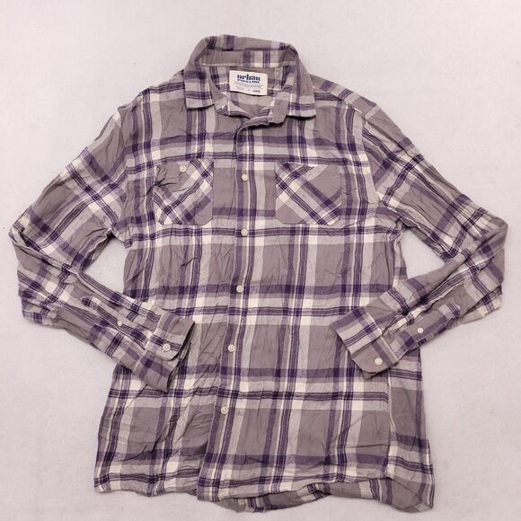 Urban Pipeline Madras Flannel Casual Button Up Shirt Mens Size L Purple Gray - Picture 2 of 10
